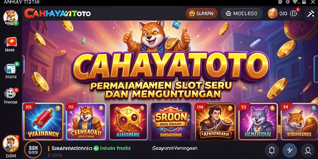 Tampilan gameplay CAHAYATOTO dengan simbol slot berwarna-warni dan efek menarik.