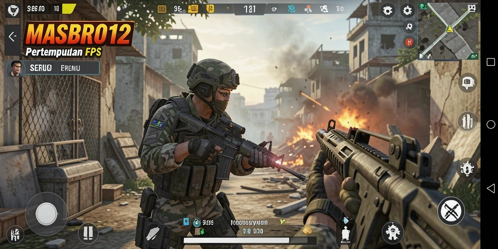 Tampilan gameplay mendebarkan di <strong>MASBRO12</strong> dengan aksi tembak menembak seru.