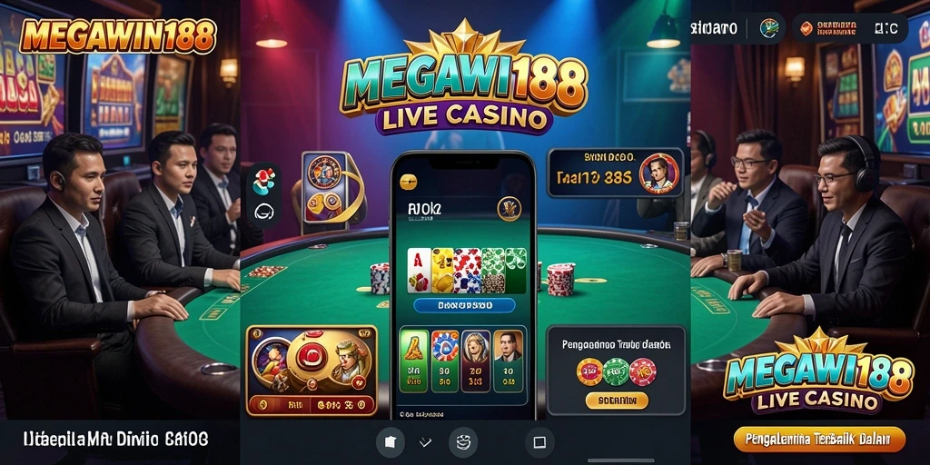 Screenshot MEGAWIN188 menampilkan dealer langsung dan suasana kasino yang mendebarkan.