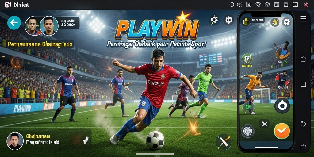 Tampilan screenshot PLAYWIN menunjukkan interaksi dan aksi dalam permainan olahraga.