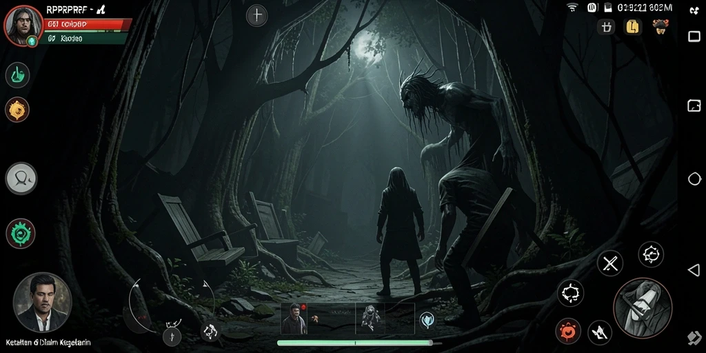 Tangkapan layar gameplay RPRPRP yang menampilkan suasana seram yang mendalam.