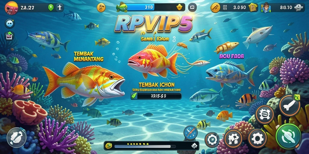 Screenshot gameplay RPVIP5 menampilkan aksi seru menangkap ikan.