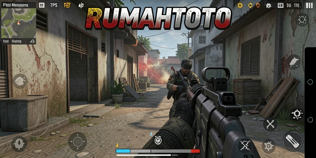 Screenshot RUMAHTOTO menampilkan aksi seru dalam gameplay TPS.