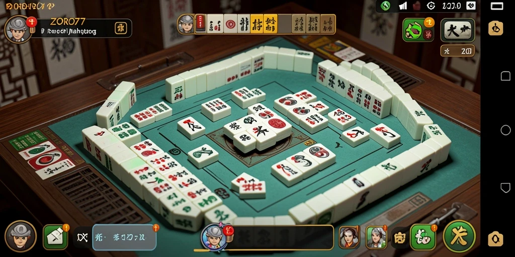Screenshot gameplay ZORO77 menampilkan visual Mahjong yang menarik.